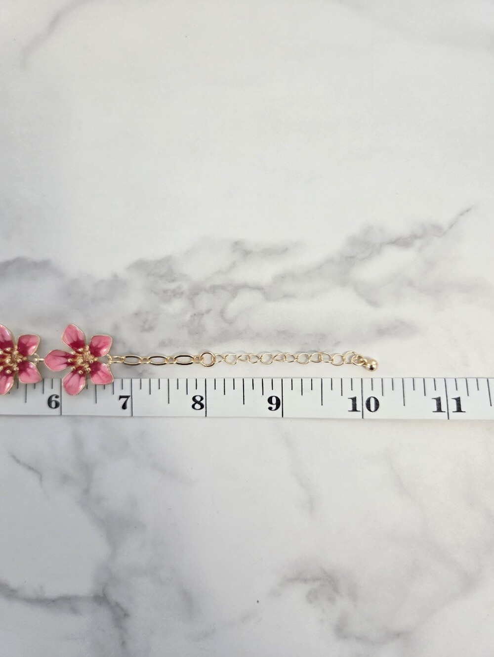 Pink Floral Enamel Gold Tone Anklet Statement Beach Jewelry - Picture 11 of 11